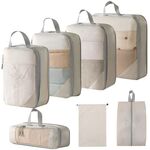 7 in 1 Borsa organizer da viaggio compressa in rete per bagagli, vestiti, scarpe e articoli da toeletta (beige)