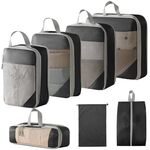 7 in 1 Borsa organizer da viaggio compressa in rete per bagagli, vestiti, scarpe e articoli da toeletta (nero)