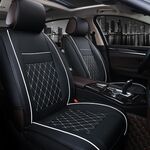 Fodera per cuscino del sedile a copertura totale in pelle per auto, versione standard, solo un posto (nero bianco)