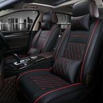 Fodera per cuscino del sedile a copertura totale in pelle per auto, versione di lusso, solo un sedile anteriore (nero rosso)