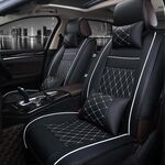 Fodera per cuscino del sedile a copertura totale in pelle per auto, versione di lusso, solo un sedile anteriore (nero bianco)
