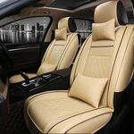 Fodera per cuscino del sedile a copertura totale in pelle per auto, versione lusso, solo un sedile anteriore (beige)