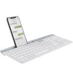 Logitech K580 Tastiera wireless multi-dispositivo sottile e leggera a doppia modalità con supporto per telefono (bianca)