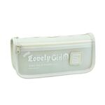 Grazioso astuccio portapenne di grande capacità con tasca frontale trasparente per materiale scolastico (beige)
