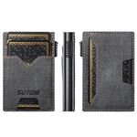 Il pulsante dello slot per carte bifacciale in denim Suteni espelle automaticamente la scatola delle carte (nero)