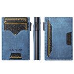 Il pulsante dello slot per carte bifacciale in denim Suteni espelle automaticamente la scatola delle carte (blu)