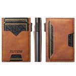 Il pulsante dello slot per carte bifacciale in denim Suteni espelle automaticamente la scatola delle carte (marrone)