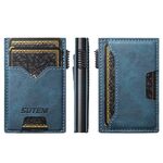 Il pulsante dello slot per carte bifacciale in denim Suteni espelle automaticamente la scatola delle carte (blu)