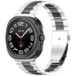 Cinturino per orologio in acciaio inossidabile a tre perle per Samsung Galaxy Watch 8 40/44 mm con strumento di rimozione (argento nero)