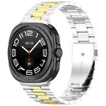 Cinturino per orologio in acciaio inossidabile a tre perle per Samsung Galaxy Watch 8 40/44 mm con strumento di rimozione (argento/oro)