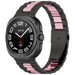 Cinturino per orologio in acciaio inossidabile a tre perle per Samsung Galaxy Watch 8 40/44 mm con strumento di rimozione (nero e rosa)