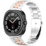 Cinturino per orologio in acciaio inossidabile a tre perle per Samsung Galaxy Watch 8 40/44 mm con strumento di rimozione (argento rosa)
