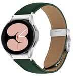 Cinturino per Samsung Galaxy Watch 7 40/44 mm in pelle con fibbia posteriore tartarugata argento e trama litchi (verde)