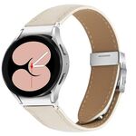 Cinturino per Samsung Galaxy Watch 7 40/44 mm, in pelle con fibbia posteriore tartarugata argento e trama litchi (bianco crema)