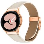 Cinturino in pelle con fibbia posteriore a tartaruga in oro rosa con trama litchi e sgancio rapido per Samsung Galaxy Watch 7 40/44 mm (bianco crema)