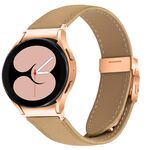 Cinturino per orologio in pelle con fibbia posteriore a tartaruga in oro rosa con trama litchi e sgancio rapido per Samsung Galaxy Watch 7 40/44 mm (cammello)