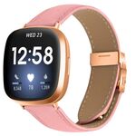 Cinturino per Fitbit Versa 3/4 in pelle con fibbia posteriore tartarugata in oro rosa e trama litchi (rosa)