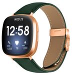 Cinturino per Fitbit Versa 3/4 in pelle con fibbia posteriore tartarugata in oro rosa e trama litchi (verde)