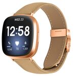 Cinturino per Fitbit Versa 3/4 in pelle con fibbia posteriore tartarugata in oro rosa e trama litchi (cammello)