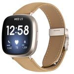 Cinturino in pelle con fibbia posteriore tartarugata Starlight con trama litchi per Fitbit Versa 3/4 (cammello)