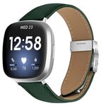 Cinturino per Fitbit Versa 3/4 in pelle con fibbia posteriore tartarugata argento e trama litchi (verde)