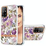 Per Oppo A94 5G Ring IMD Flowers TPU Telefono (Purple Peony)