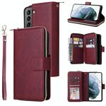 Per Samsung Galaxy S22 5G 9 Slot Casetto per il portafoglio con cerniera Custodia per telefono (Vino rosso)