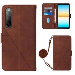 Per Sony Xperia 10 IV Cross Coxt di Flip Pelle in rilievo 3D (Brown)