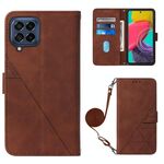 Per Samsung Galaxy M33 5G Global CrossBody 3D Case di telefono in pelle flip in rilievo (Brown)