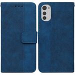 Per Motola Moto E32 Custodia per telefono in pelle geometrica in rilievo (blu)