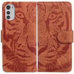 Per Motorola Moto E32 Tiger Embossing Pattern Pelle Telefono (Brown)