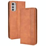 Per Motorola Moto E32 4G Fibbia magnetica Texture Retro Texture Telefono (Brown)