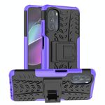 Per Motorola Moto G 5G 2022 Texture pneumatici TPU + Custodia per telefono PC con supporto (viola)