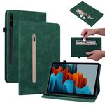 Per Samsung Galaxy Tab S7+ / S8+ Spazio di pelle Solido Casetto in pelle con cerniera solida (verde)