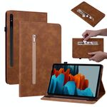 Per Samsung Galaxy Tab S7+ / S8+ Spazio di pelle Solido Casetto in pelle con cerniera solida (marrone)