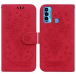 Per Tecno Camon 18i Butterfly Rose Excreated Leath Phone (Red)