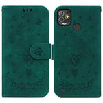 Per Tecno Pop 5P Butterfly Rose Excreated Leath Phone Case (verde)