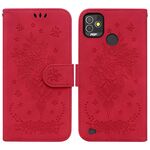 Per Tecno Pop 5P Butterfly Rose Excreated Leath Phone Case (rosso)