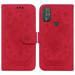 Per Motorola Moto G Power 2022 Custodia per telefono in pelle in rilievo a farfalla (rosso)