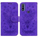 Per Motorola Moto G9 Play / E7 Plus Butterfly Rose Excreated Leather Phone (Purple)