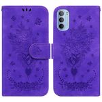 Per Motorola Moto G51 Butterfly Rose Excreated Leather Telefono (Purple)