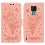 Per Motola Moto E7 Butterfly Rose Excreated Leath Phone (Pink)