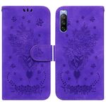 Per Sony Xperia 10 III Butterfly Rose Excreated Leather Telefono (Purple)