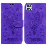 Per Samsung Galaxy A22 5G BUNFLY ROSE ENDOSED PELLE PELLE (Purple)