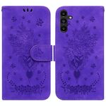 Per Samsung Galaxy A13 5G Custodia per telefono in pelle in rilievo in rilievo a farfalla (viola)