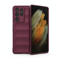 Per Samsung Galaxy S21 Ultra 5G Magic Shield TPU + Flanel Phone Case (vino rosso)