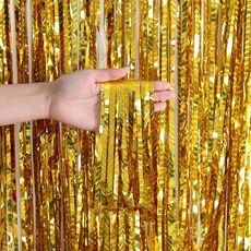 2 pezzi Laser Rain Curtain Birthday Party Background Decorazione murale, colore: 1 m oro
