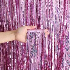 2 pezzi Laser Rain Curtain Birthday Party Background Decorazione della parete, colore: 1 m di rosa