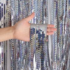 2 pezzi Laser Rain Curtain Birthday Party Background Decorazione murale, colore: 2m argento