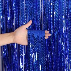 2 pezzi Laser Rain Curtain Birthday Party Background Decorazione murale, colore: 2m blu